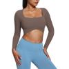 imageAoxjox Vivie Long Sleeve Crop Tops for Women Square Neck Hem Layers Workout Cropped T Shirt TopFudge Coffee