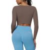 imageAoxjox Vivie Long Sleeve Crop Tops for Women Square Neck Hem Layers Workout Cropped T Shirt TopFudge Coffee