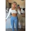 imageAoxjox Vivie Long Sleeve Crop Tops for Women Square Neck Hem Layers Workout Cropped T Shirt TopWhite
