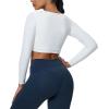 imageAoxjox Vivie Long Sleeve Crop Tops for Women Square Neck Hem Layers Workout Cropped T Shirt TopWhite