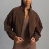 imageAoxjox Womens Cotton Short Jackets with Fleece Oversized Warm Autumn Winter Long Sleeve Cloud JacketFudge Coffee