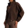 imageAoxjox Womens Cotton Short Jackets with Fleece Oversized Warm Autumn Winter Long Sleeve Cloud JacketFudge Coffee