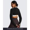 imageAoxjox Womens Long Sleeve Open Front Seamless Shrug Thumb Hole Crop Top Workout CardiganBlack