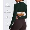 imageAoxjox Womens Long Sleeve Open Front Seamless Shrug Thumb Hole Crop Top Workout CardiganDark Green