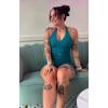 imageAoxjox Womens Sleeveless Hailey Halter Tank Tops Workout Athletics Gym Yoga Curve Longline Crop TopDeep Lagoon