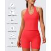 imageAoxjox Womens Sleeveless Hailey Halter Tank Tops Workout Athletics Gym Yoga Curve Longline Crop TopFiery Coral