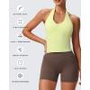 imageAoxjox Womens Sleeveless Hailey Halter Tank Tops Workout Athletics Gym Yoga Curve Longline Crop TopPastel Yellow