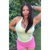 imageAoxjox Womens Sleeveless Hailey Halter Tank Tops Workout Athletics Gym Yoga Curve Longline Crop TopPastel Yellow