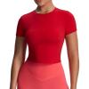 imageAoxjox Womens Workout Short Sleeve TShirts Crew Neck Baby Tee Without Padded Athletic Gym Yoga Crop TopsRacing Red