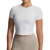 imageAoxjox Womens Workout Short Sleeve TShirts Crew Neck Baby Tee Without Padded Athletic Gym Yoga Crop TopsWhite