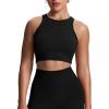 imageAoxjox Womens Workout Sleeveless Tank Tops Crew Neck Racer Back Baby Tee Breathable Without Padded Gym Yoga Crop TopBlack