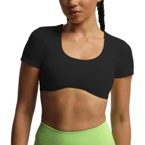 imageAoxjox Short Sleeve Crop Tops for Women Define Sculpt Workout Cropped T Shirt TopBlack