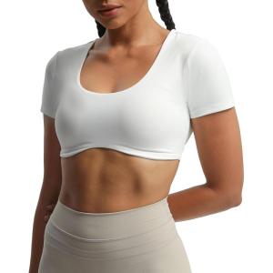 imageAoxjox Short Sleeve Crop Tops for Women Define Sculpt Workout Cropped T Shirt TopWhite