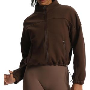 imageAoxjox Womens Cotton Short Jackets with Fleece Oversized Warm Autumn Winter Long Sleeve Cloud JacketFudge Coffee