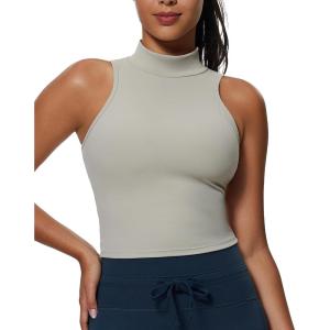 imageAoxjox Womens High Neck Sleeveless Vests Kim Cutout Tank Tops Gym Workout T Shirt TopMink