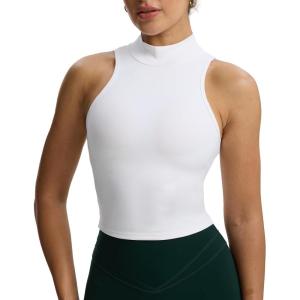 imageAoxjox Womens High Neck Sleeveless Vests Kim Cutout Tank Tops Gym Workout T Shirt TopWhite