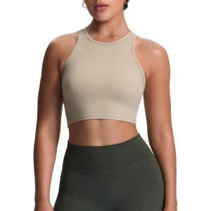 imageAoxjox Womens Workout Sleeveless Tank Tops Crew Neck Racer Back Baby Tee Breathable Without Padded Gym Yoga Crop TopMink