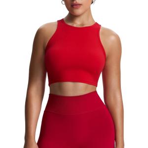imageAoxjox Womens Workout Sleeveless Tank Tops Crew Neck Racer Back Baby Tee Breathable Without Padded Gym Yoga Crop TopRacing Red