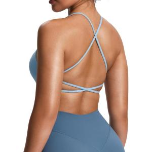 imageAoxjox Womens Workout Sports Bras Fitness Ivy Low Impact Bra Yoga Crop TankAiry Blue