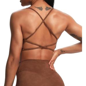 imageAoxjox Womens Workout Sports Bras Fitness Ivy Low Impact Bra Yoga Crop TankCloud Brown
