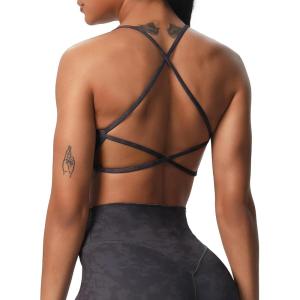 imageAoxjox Womens Workout Sports Bras Fitness Ivy Low Impact Bra Yoga Crop TankCloud Navy