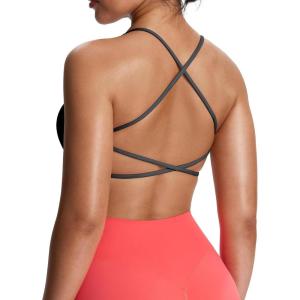 imageAoxjox Womens Workout Sports Bras Fitness Ivy Low Impact Bra Yoga Crop TankIron Grey