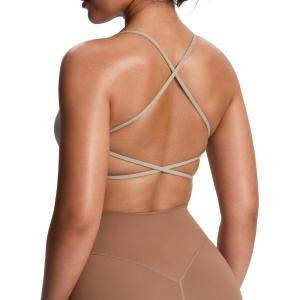 imageAoxjox Womens Workout Sports Bras Fitness Ivy Low Impact Bra Yoga Crop TankMink
