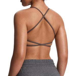 imageAoxjox Womens Workout Sports Bras Fitness Ivy Low Impact Bra Yoga Crop TankPlum Truffle