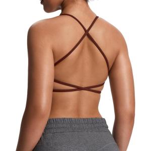 imageAoxjox Womens Workout Sports Bras Fitness Ivy Low Impact Bra Yoga Crop TankRum Raisin