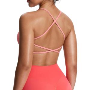 imageAoxjox Womens Workout Sports Bras Fitness Ivy Low Impact Bra Yoga Crop TankSalmon Rose