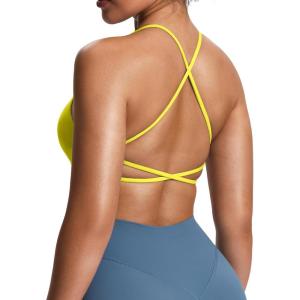 imageAoxjox Womens Workout Sports Bras Fitness Ivy Low Impact Bra Yoga Crop TankVibrant Yellow