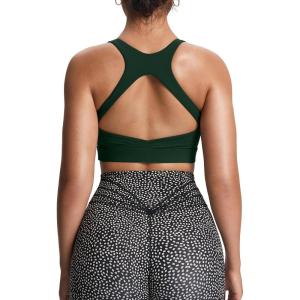 imageAoxjox Womens Workout Sports Bras High Impact Fitness Training Gym Khloe Bra Yoga Crop TankForest Green