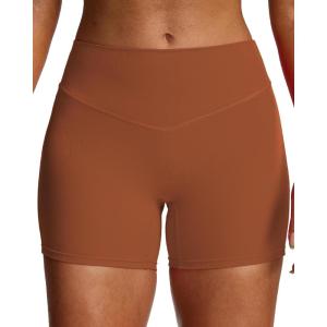 imageAoxjox Workout Biker Shorts for Women Tummy Control High Waisted Athletic Hidden Scrunch Gym Running Yoga Short 45quotDandelion Brown