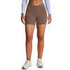 imageAoxjox Vanity Workout Biker Shorts for Women V Waist Tummy Control High Waisted Hidden Scrunch Running Yoga Short 45quotFudge Coffee