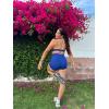 imageAoxjox Velma Workout Biker Shorts for Women Color Block CrossWaist High Waisted Exercise Gym Running Yoga Short 6quotBellwether BlueAiry Blue