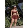 imageAoxjox Velma Workout Biker Shorts for Women Color Block CrossWaist High Waisted Exercise Gym Running Yoga Short 6quotRum RaisinMulch