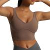 imageAoxjox Womens Workout Brooke Tank Crop Curve Longline Fitness Sports Bras Training Gym Bra YogaFudge Coffee
