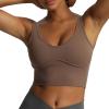 imageAoxjox Womens Workout Brooke Tank Crop Curve Longline Fitness Sports Bras Training Gym Bra YogaFudge Coffee