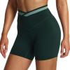 imageAoxjox Velma Workout Biker Shorts for Women Color Block CrossWaist High Waisted Exercise Gym Running Yoga Short 6quotForest GreenSage Green