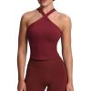 imageAoxjox Womens Workout CrossNeck Sport Bras Fitness Elanor Bra Yoga Crop TankBurgundy