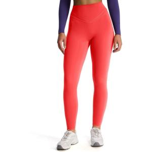imageAoxjox High Waisted Workout Siren Leggings for Women Hidden Scrunch Butt Lifting Tummy Control Yoga Pants 26quotFiery Coral Size Down