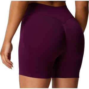 imageAoxjox Impact Seamless Workout Biker Shorts for Women Hidden Scrunch LowHigh Waisted Athletic Running Yoga Short 45quot5quotCherry Purple