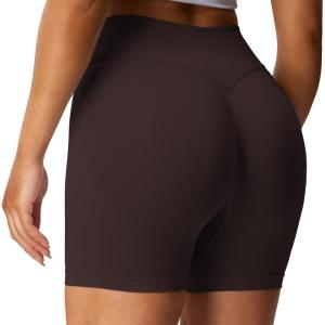 imageAoxjox Impact Seamless Workout Biker Shorts for Women Hidden Scrunch LowHigh Waisted Athletic Running Yoga Short 45quot5quotDandelion Brown