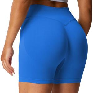 imageAoxjox Impact Seamless Workout Biker Shorts for Women Hidden Scrunch LowHigh Waisted Athletic Running Yoga Short 45quot5quotElectric Blue
