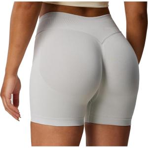 imageAoxjox Impact Seamless Workout Biker Shorts for Women Hidden Scrunch LowHigh Waisted Athletic Running Yoga Short 45quot5quotFeather Beige