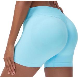 imageAoxjox Impact Seamless Workout Biker Shorts for Women Hidden Scrunch LowHigh Waisted Athletic Running Yoga Short 45quot5quotIce Blue