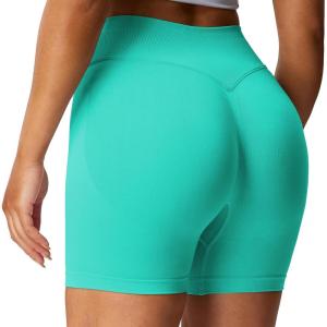 imageAoxjox Impact Seamless Workout Biker Shorts for Women Hidden Scrunch LowHigh Waisted Athletic Running Yoga Short 45quot5quotIce Mint