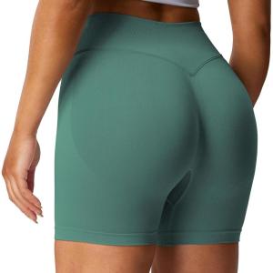 imageAoxjox Impact Seamless Workout Biker Shorts for Women Hidden Scrunch LowHigh Waisted Athletic Running Yoga Short 45quot5quotPistachio