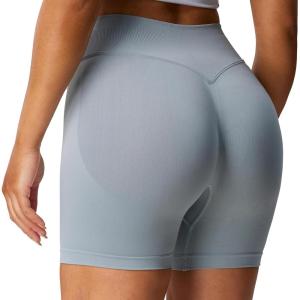imageAoxjox Impact Seamless Workout Biker Shorts for Women Hidden Scrunch LowHigh Waisted Athletic Running Yoga Short 45quot5quotQuiet Grey