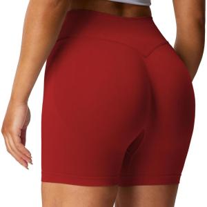 imageAoxjox Impact Seamless Workout Biker Shorts for Women Hidden Scrunch LowHigh Waisted Athletic Running Yoga Short 45quot5quotScarlett Red